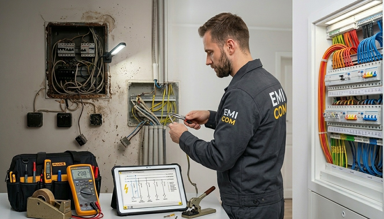 Montaż nowoczesnej instalacji elektrycznej w budynku przez EMI COM