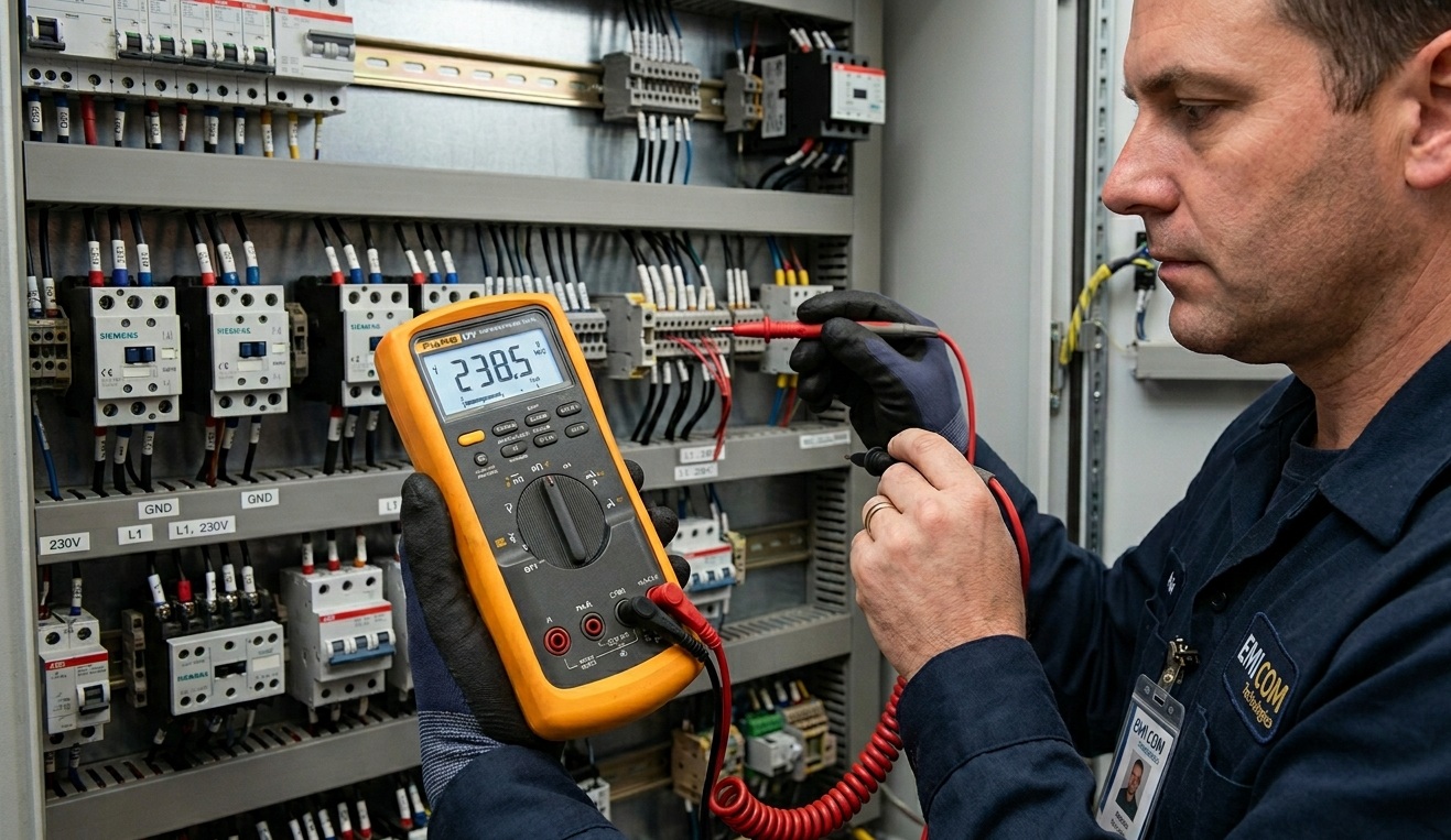 Pomiary i przeglądy instalacji elektrycznej - profesjonalny miernik parametrów sieci wykorzystan przez EMI COM